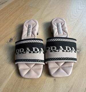 Prada Embroidered Logo Canvas and Quilted Leather Slide Sandals